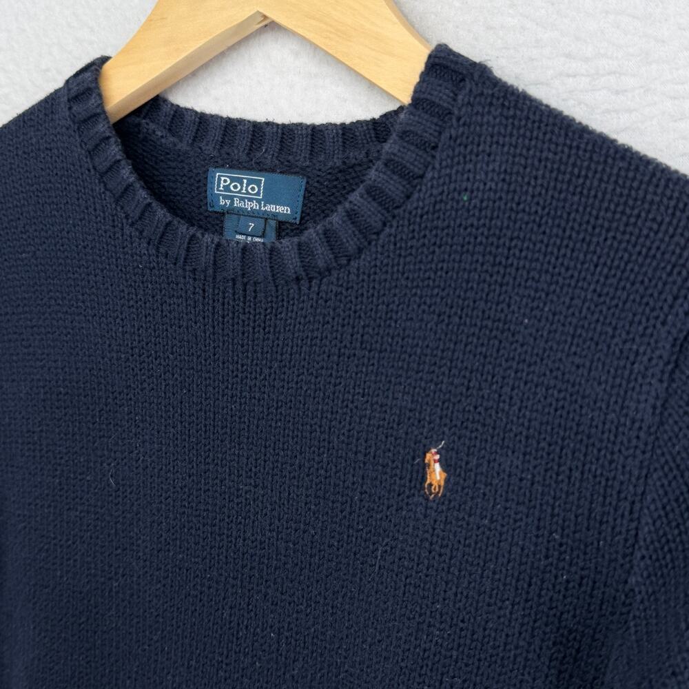 POLO RALPH LAUREN Sweater Youth 7 Cotton Crew Neck Jumper Pullover Blue